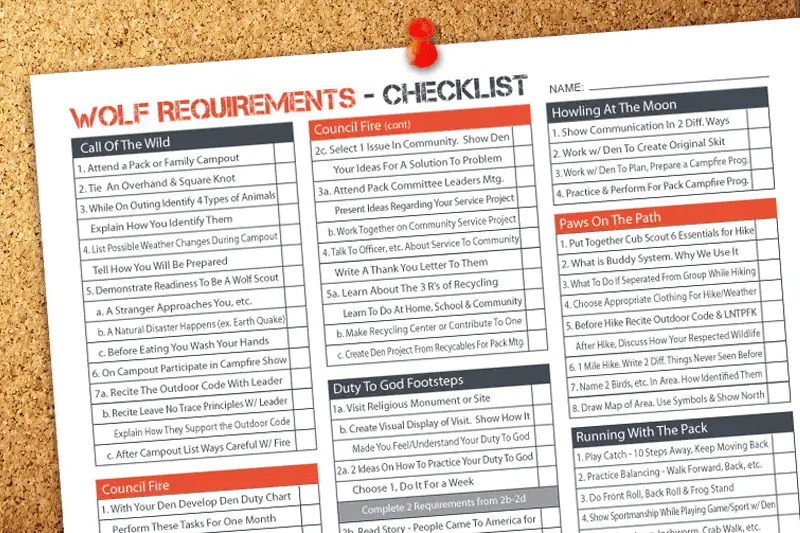 Wolf Cub Scout Requirement Tracking Sheets