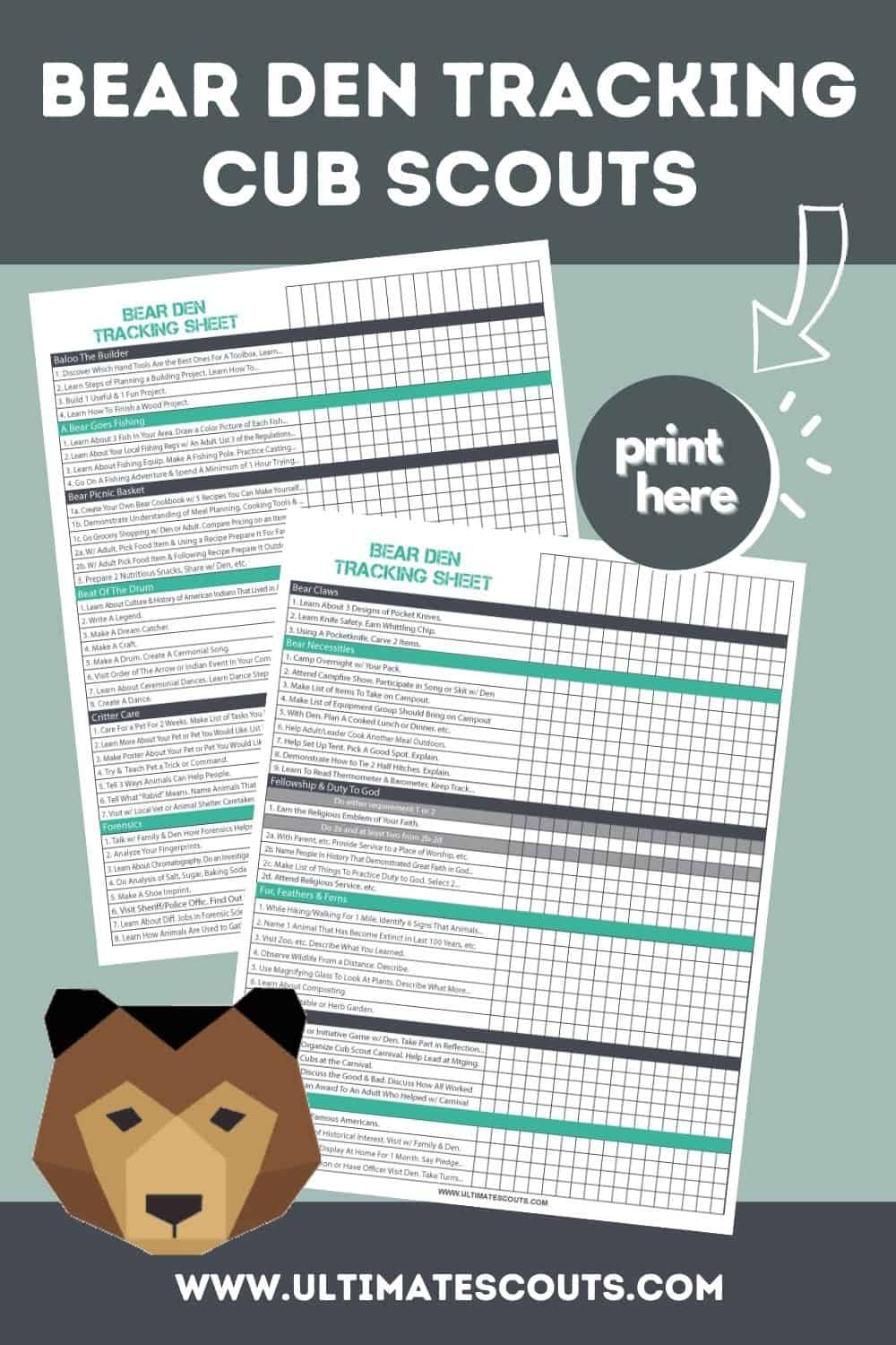 Bear Scout Den Tracking Checklist (Free Printable)