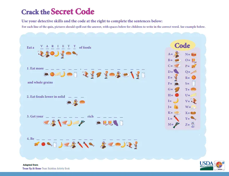 4 MyPlate Game Sheets