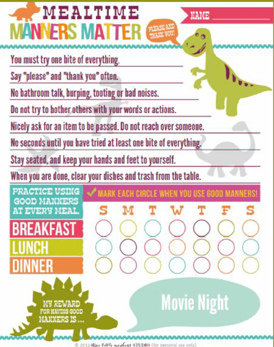 Mealtime Manners Reward Chart – Free Printable