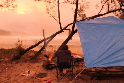 tarp held up by square knot