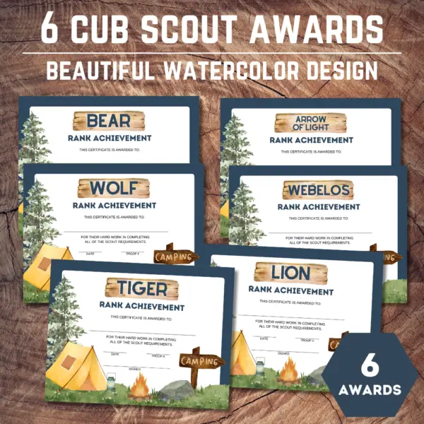 Cub Scout Rank Achievement Awards - Watercolor Set (w/ Bonus)