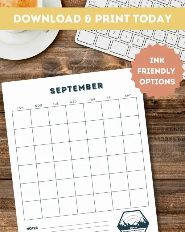 Printable Calendar Ink Friendly