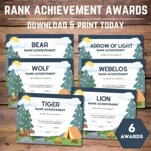 Cub Scout Rank Achievement Awards - Whimsical Camping Scene (w/ Bonus)