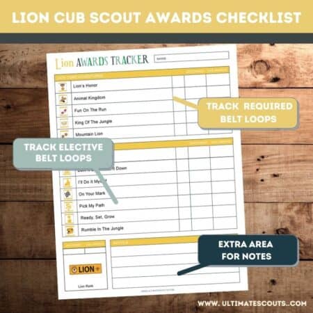 lion cub scout awards checklist printable