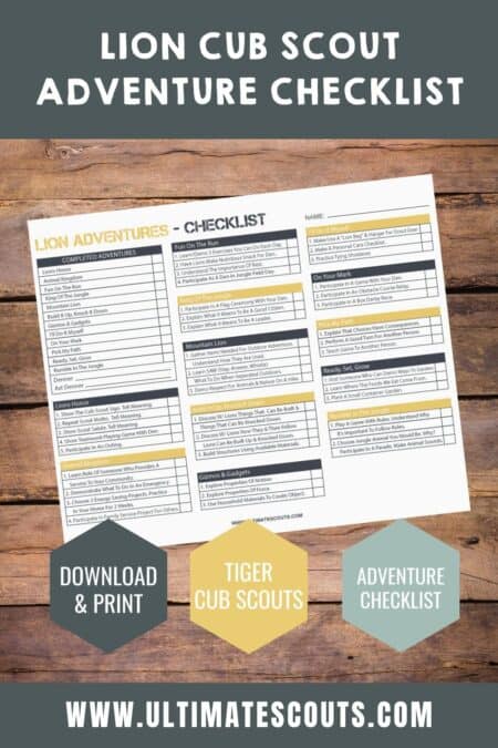 Download the printable of Lion Cub Scout Adventure Checklist