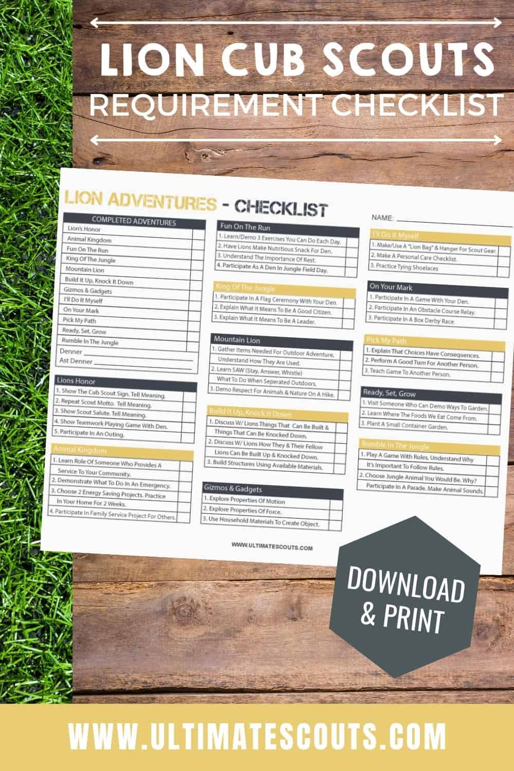 Lion Cub Scout Requirement Tracking Sheet