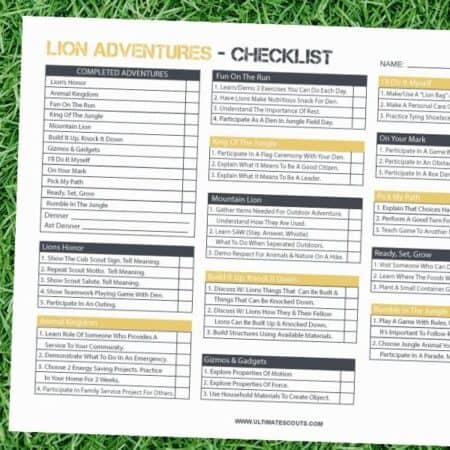 Lion Cub Scout Printable checklist
