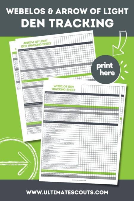 webelos & arrow of light requirement dent tracking printable checklist