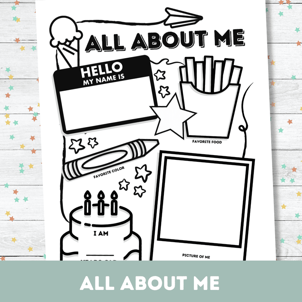 All About Me Printable - young kids
